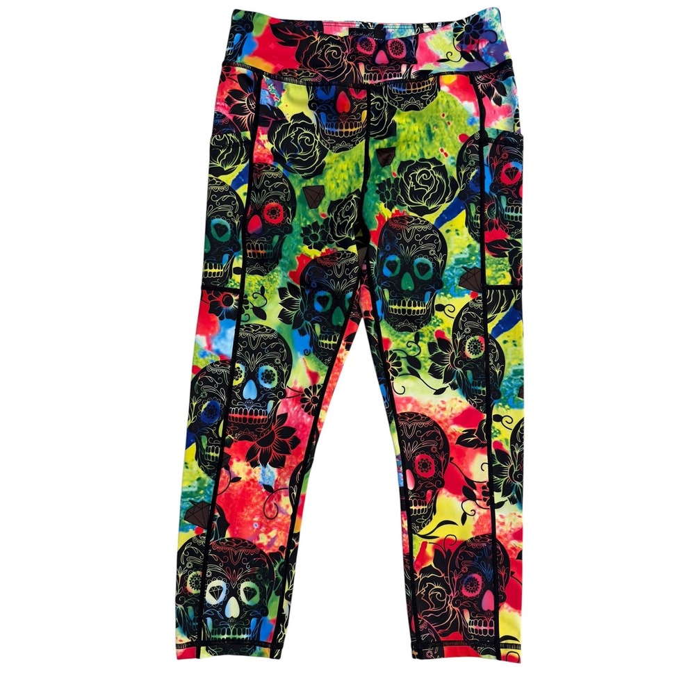 CVG Constantly Varied‎ Gear Sugar Skull Leggings Womens Size S Capri Tie Dye Gym